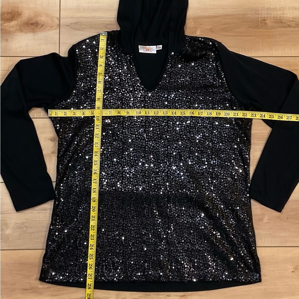 Quacker Factory Black Sequin Hoodie Size Large - Picture 8 of 9